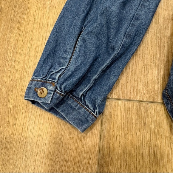 🌟MAYORAL🌟 GIRLS EMBROIDERED COTTON CHAMBRAY DENIM SNAP FRONT HIRT BLUE SZ 7 - Picture 10 of 11